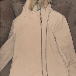 Marc New York Cream Puffer Jacket with Fur Trim